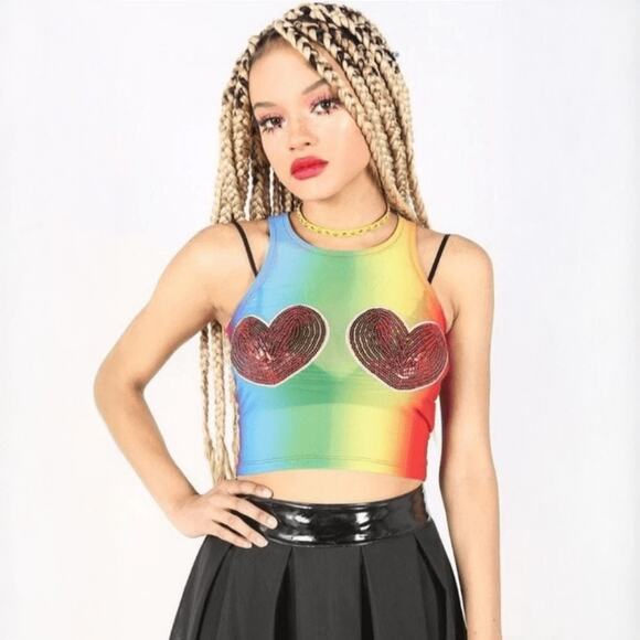NWT Iron Fist Somewhere Rainbow Crop Tank - Picture 1 of 9